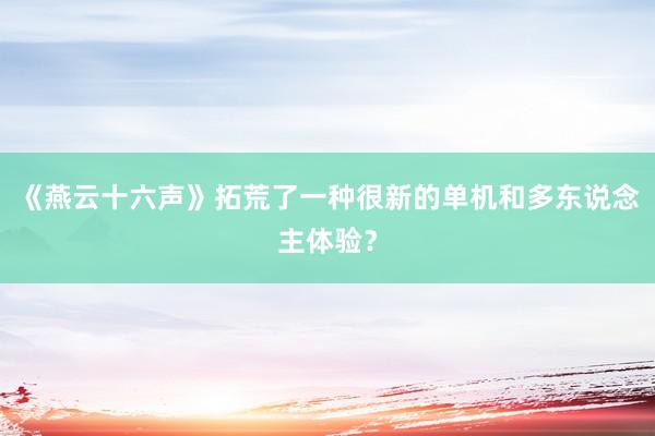 《燕云十六声》拓荒了一种很新的单机和多东说念主体验？