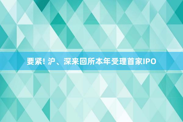 要紧! 沪、深来回所本年受理首家IPO