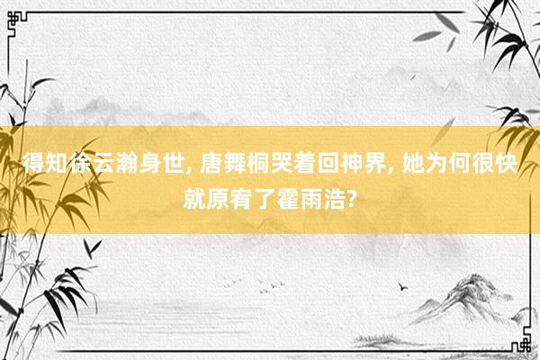 得知徐云瀚身世, 唐舞桐哭着回神界, 她为何很快就原宥了霍雨浩?