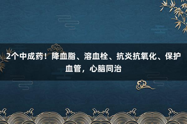 2个中成药！降血脂、溶血栓、抗炎抗氧化、保护血管，心脑同治