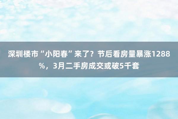 深圳楼市“小阳春”来了？节后看房量暴涨1288%，3月二手房成交或破5千套