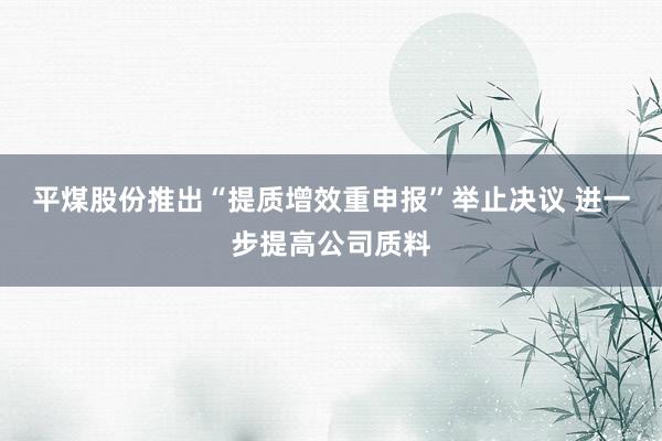 平煤股份推出“提质增效重申报”举止决议 进一步提高公司质料