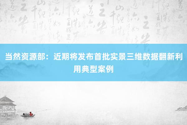 当然资源部：近期将发布首批实景三维数据翻新利用典型案例