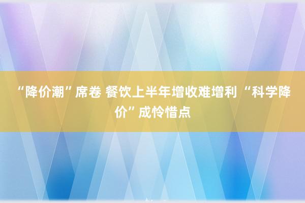 “降价潮”席卷 餐饮上半年增收难增利 “科学降价”成怜惜点