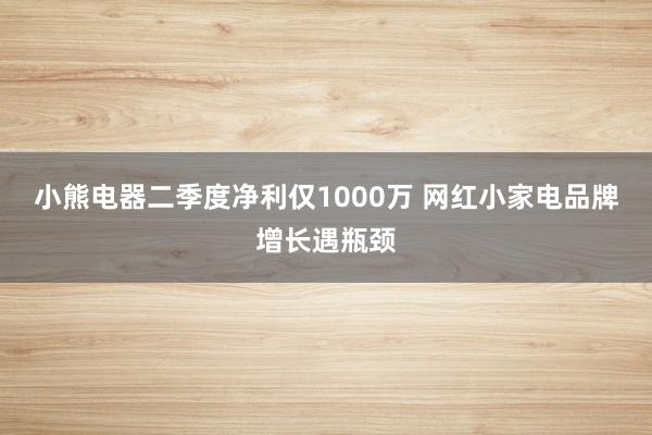 小熊电器二季度净利仅1000万 网红小家电品牌增长遇瓶颈