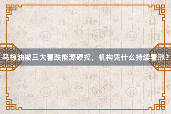 马棕油被三大看跌能源硬控，机构凭什么持续看涨？