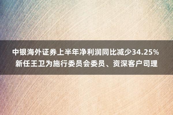 中银海外证券上半年净利润同比减少34.25% 新任王卫为施行委员会委员、资深客户司理