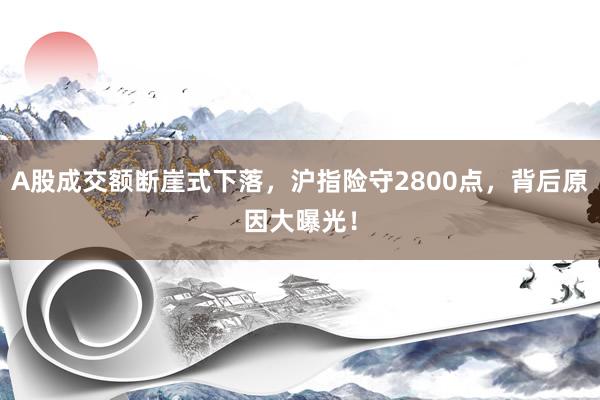 A股成交额断崖式下落，沪指险守2800点，背后原因大曝光！